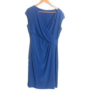 Lauren Ralph Lauren blue stretch faux wrap dress 12 workwear business hourglass
